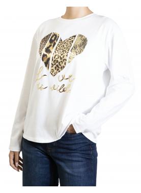 t shirt manica lunga bianca con stampa cuore "love is wild"